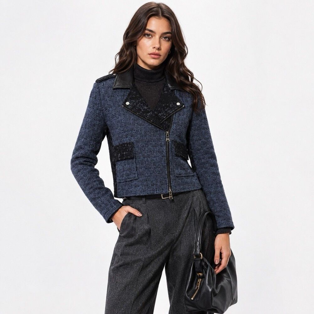 Rebecca Taylor | Jackets & Coats M | Tweed Lace Wool Leather Moto Y2K | Size 6